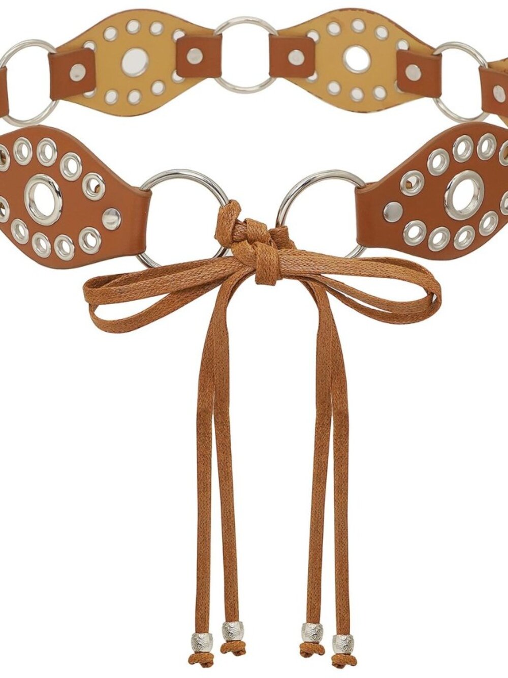 Women Knotted Waist Belt Punk Rivet Ring PU Leather Belt for Dresses
